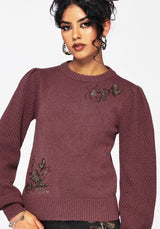 Dana Floral Moth Embroidered Sweater - Purple