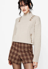 Enya Acorn Embroidered Cable Knit Sweater