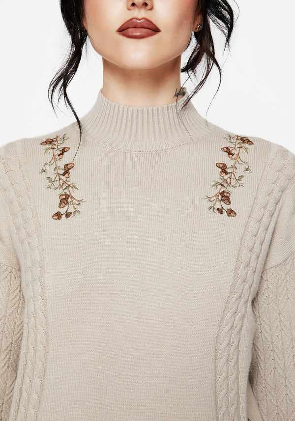 Enya Acorn Embroidered Cable Knit Sweater