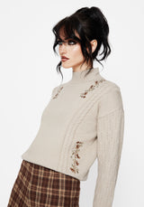 Enya Acorn Embroidered Cable Knit Sweater