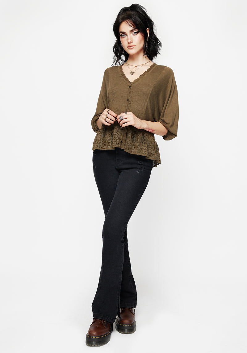 Avalon Puff Sleeve Button Up Knit Blouse