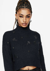 Phantom Cotton Embellished Cross Crop Sweater