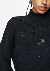 Phantom Cotton Embellished Cross Crop Sweater