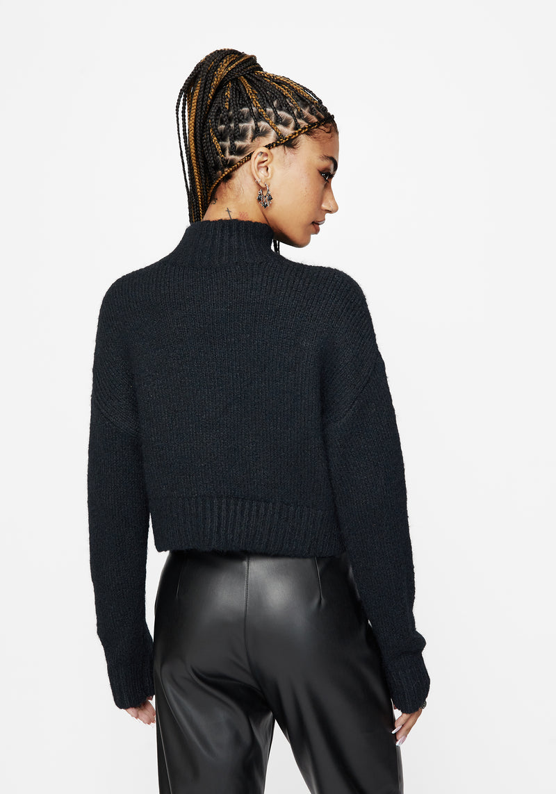 Phantom Cotton Embellished Cross Crop Sweater