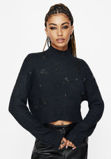 Phantom Cotton Embellished Cross Crop Sweater