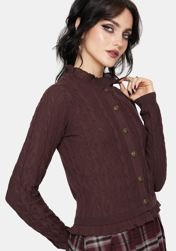 Ashen Vine Ruffle Cable Knit Cardigan