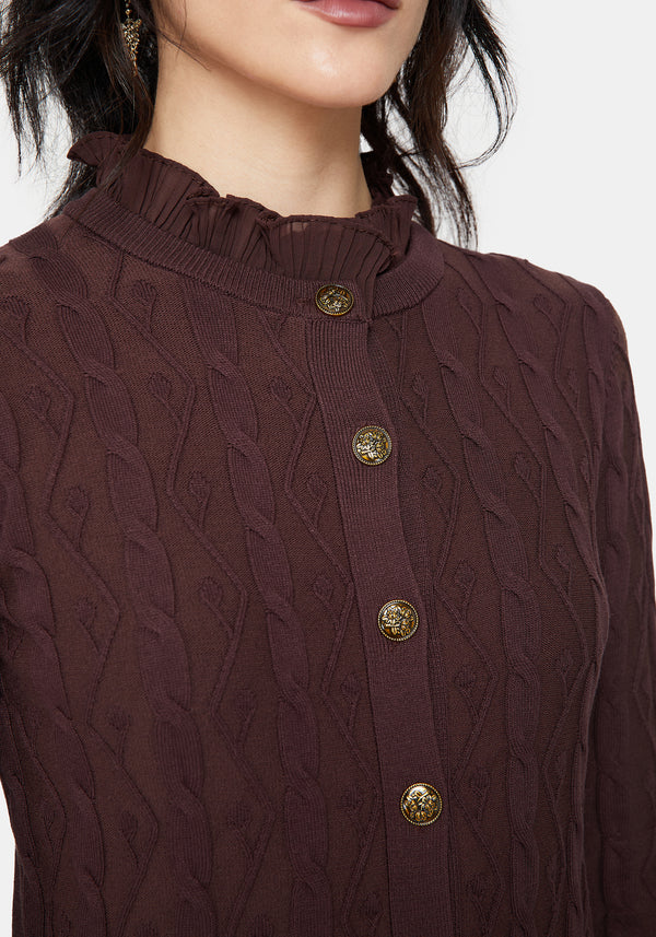 Ashen Vine Ruffle Cable Knit Cardigan