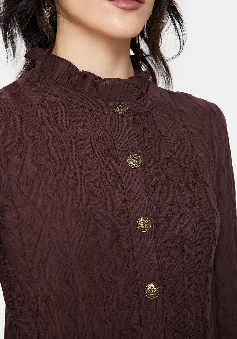 Ashen Vine Ruffle Cable Knit Cardigan