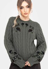 Clara Cotton Floral Embroidered Cable Knit Sweater