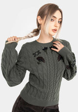 Clara Cotton Floral Embroidered Cable Knit Sweater