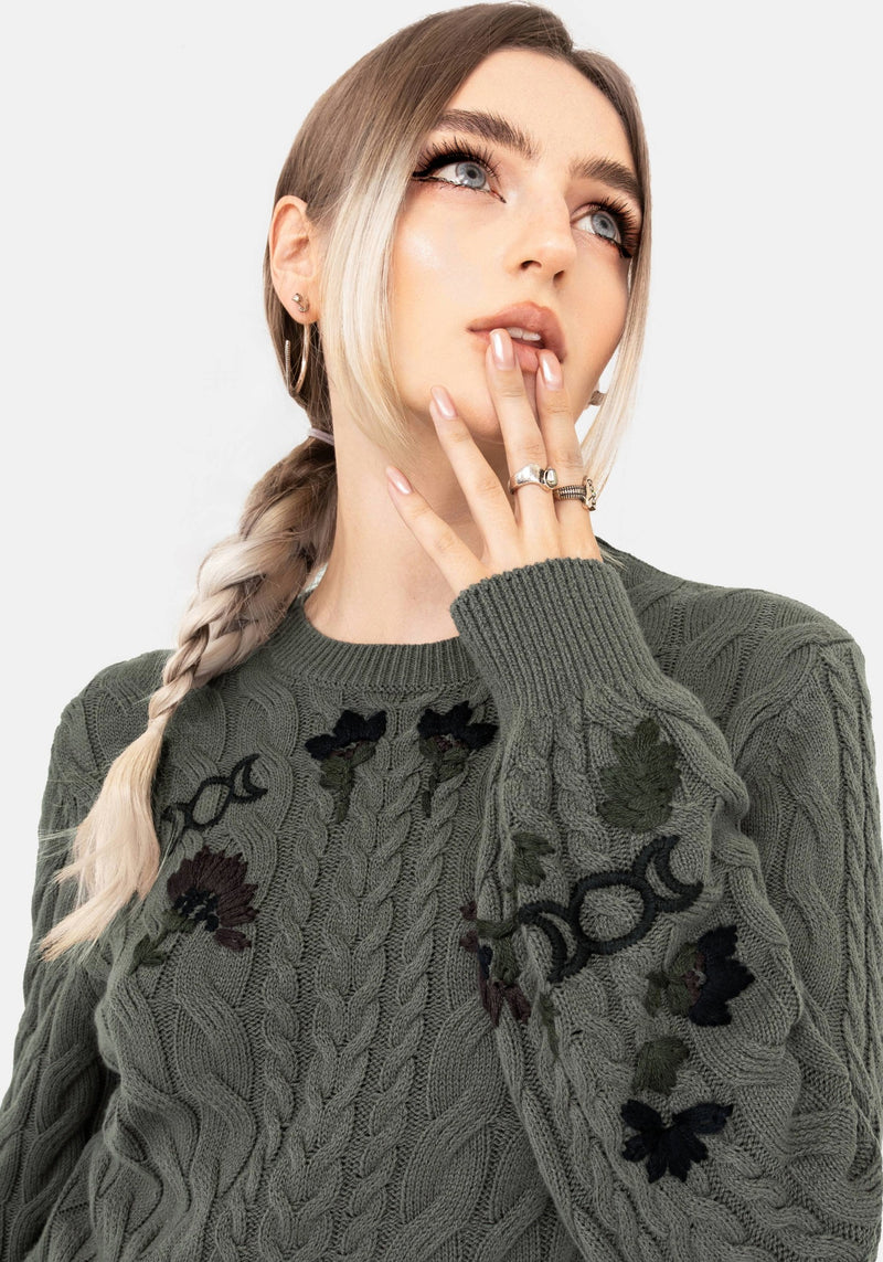 Clara Cotton Floral Embroidered Cable Knit Sweater – Disturbia