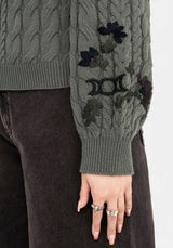 Clara Cotton Floral Embroidered Cable Knit Sweater