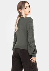 Clara Cotton Floral Embroidered Cable Knit Sweater