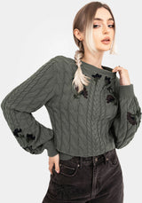 Clara Cotton Floral Embroidered Cable Knit Sweater