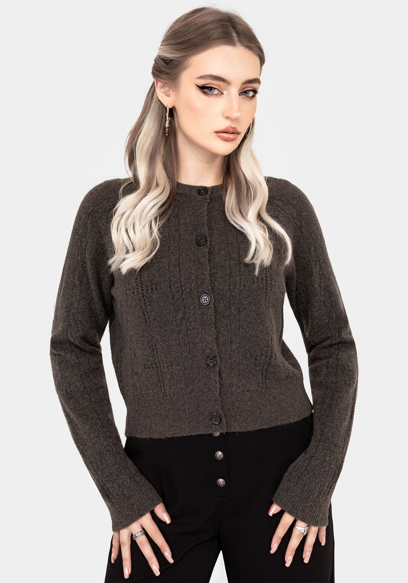 Serena Cross Pointelle Button Down Knit Cardigan