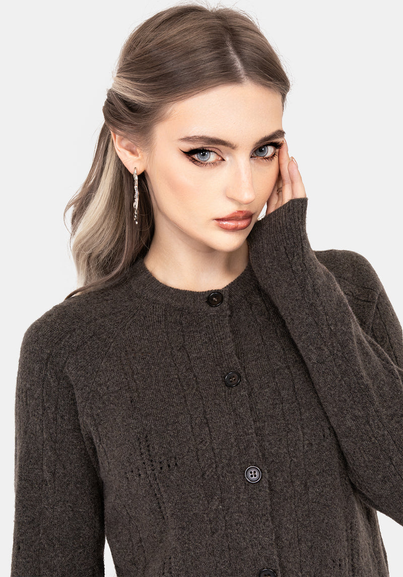 Serena Cross Pointelle Button Down Knit Cardigan