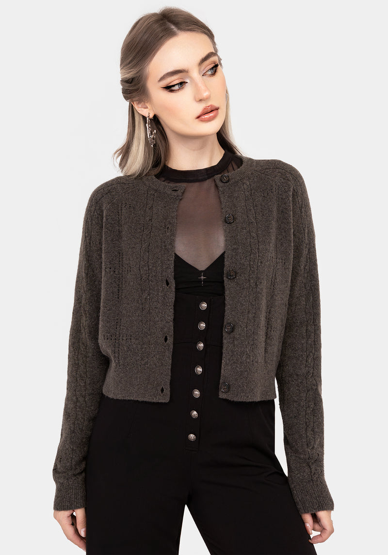 Serena Cross Pointelle Button Down Knit Cardigan
