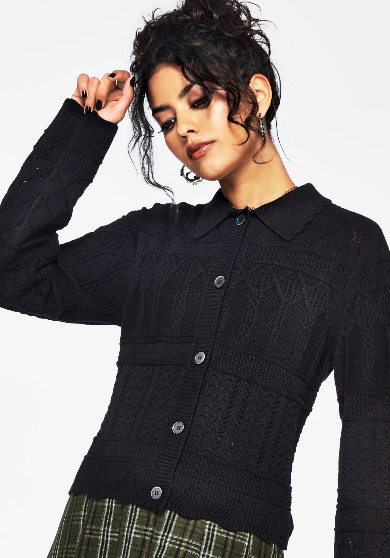 Yewtree Gothic Arch Pointelle Button Down Knit Cardigan – Disturbia