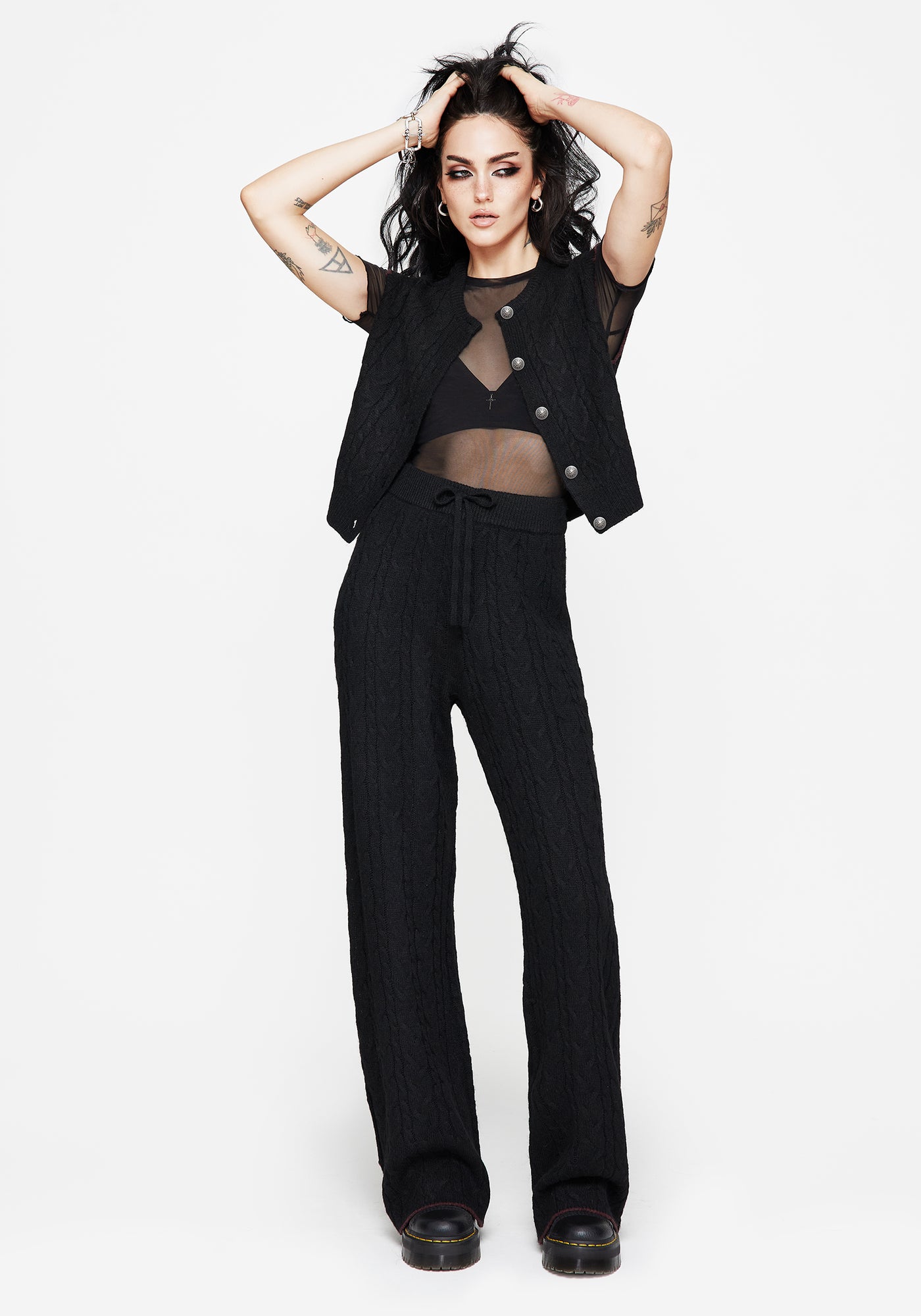 Sophia Cable Knit Wide Leg Trouser – Disturbia