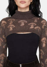 Harriet Mushroom Jacquard Extreme Crop Sweater - Taupe