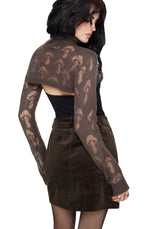 Harriet Mushroom Jacquard Extreme Crop Sweater - Taupe