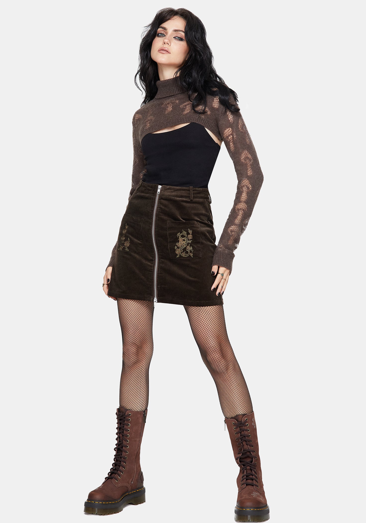 Harriet Mushroom Jacquard Extreme Crop Sweater - Taupe
