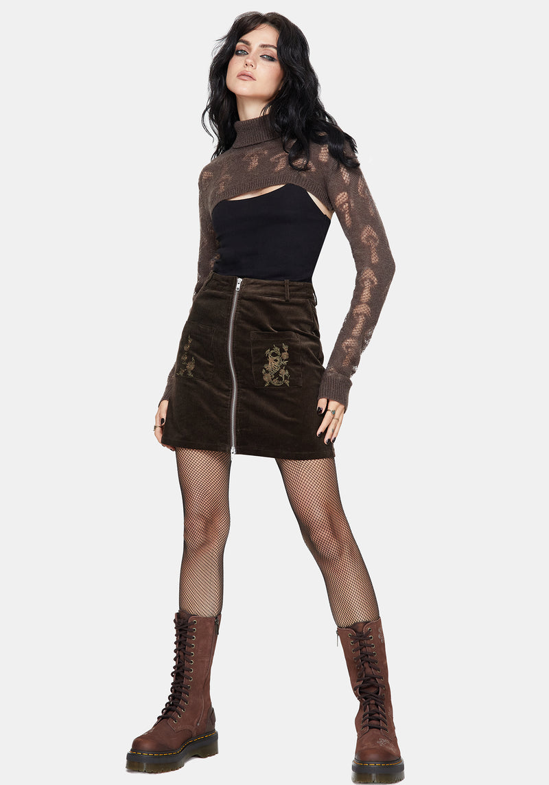 Harriet Mushroom Jacquard Extreme Crop Sweater - Taupe