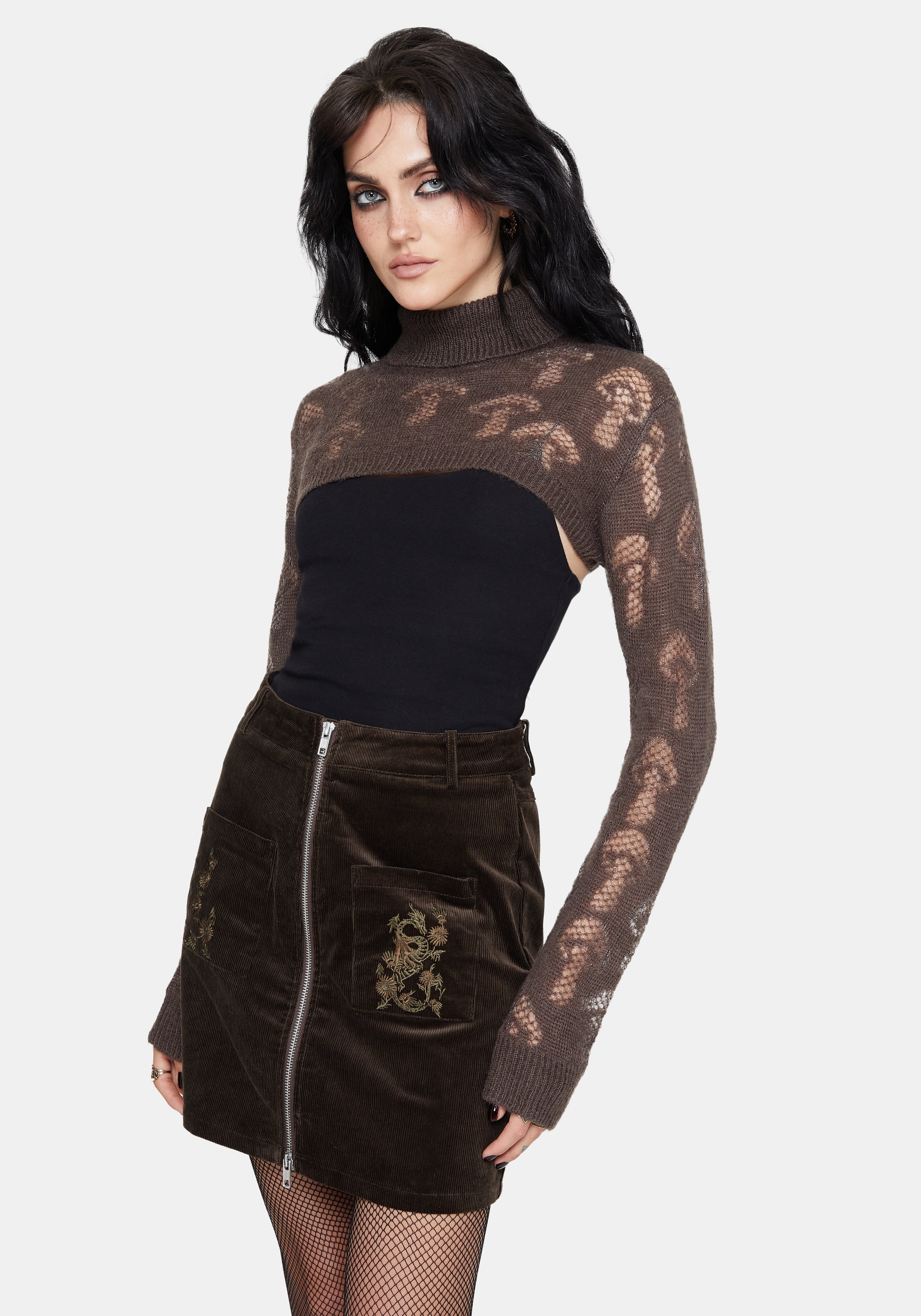 Harriet Mushroom Jacquard Extreme Crop Sweater - Taupe – Disturbia