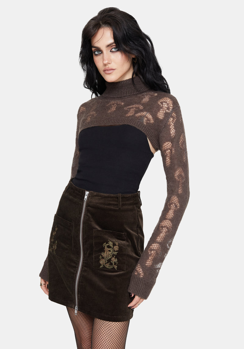 Harriet Mushroom Jacquard Extreme Crop Sweater - Taupe
