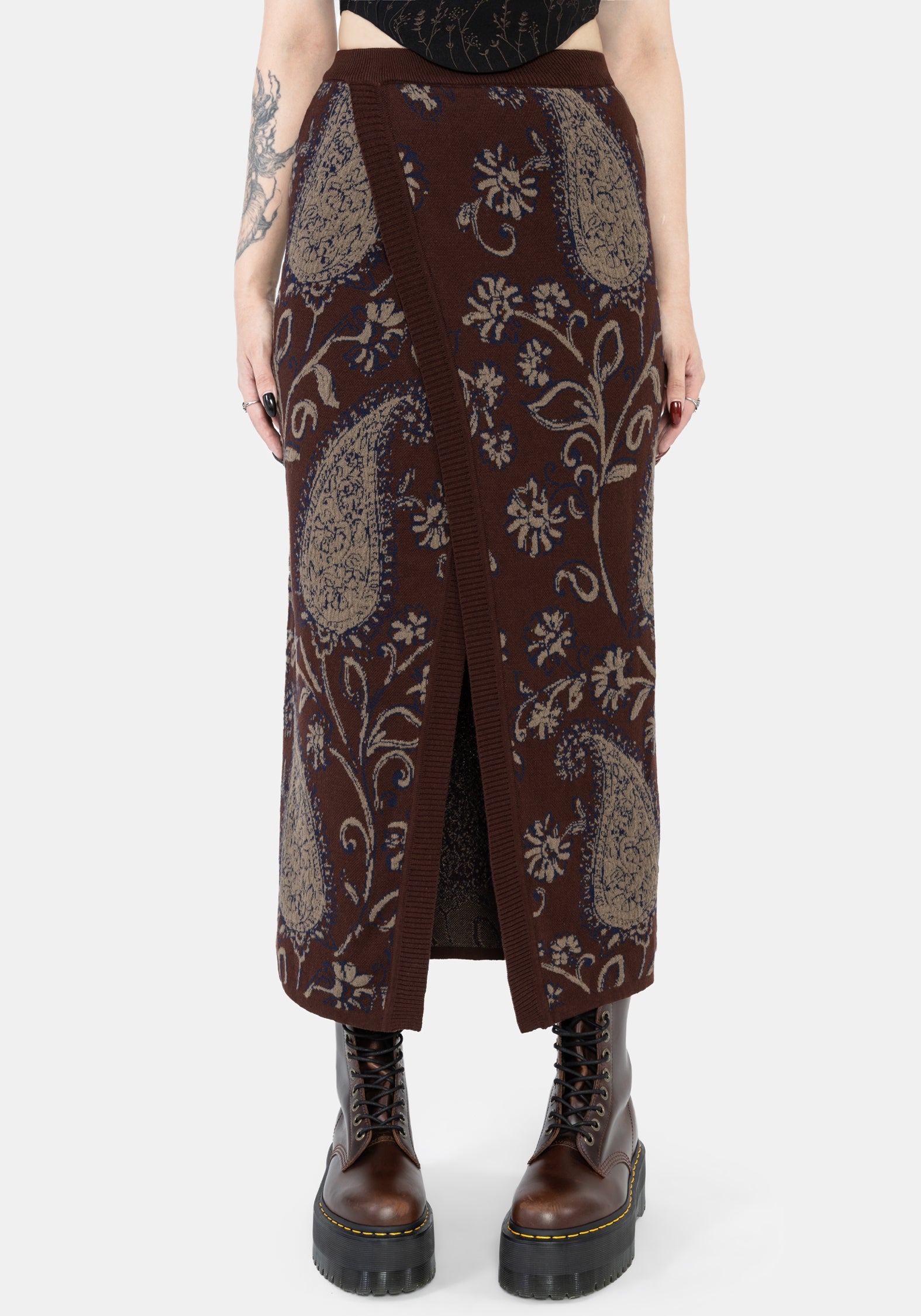 Gillian Cotton Paisley Knit Midi Wrap Skirt