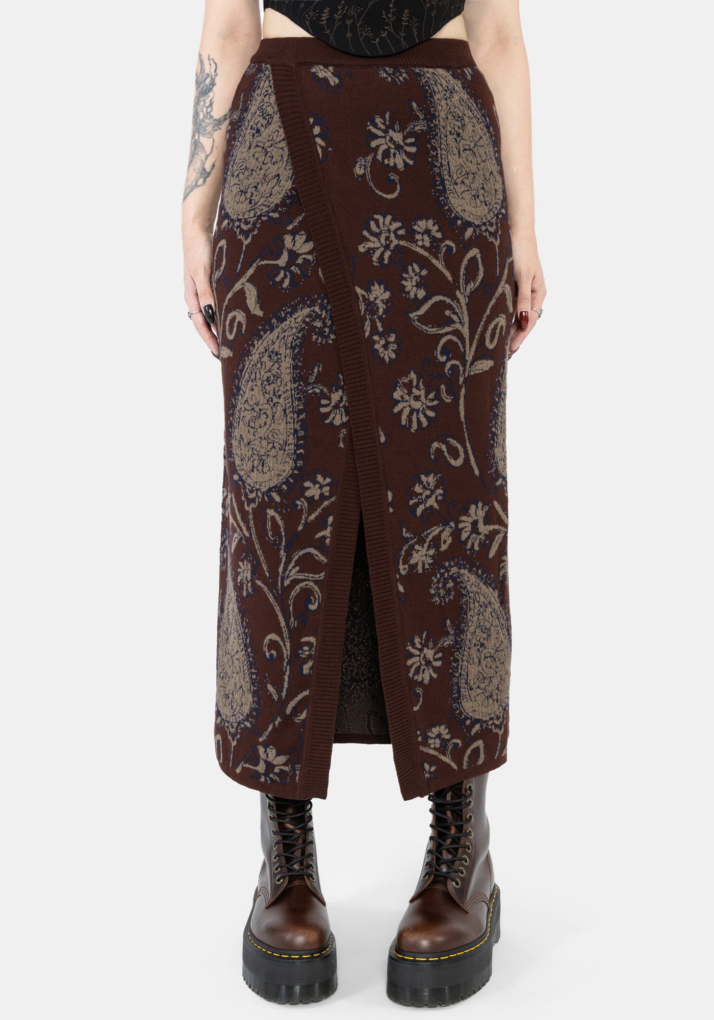 Gillian Cotton Paisley Knit Midi Wrap Skirt – Disturbia