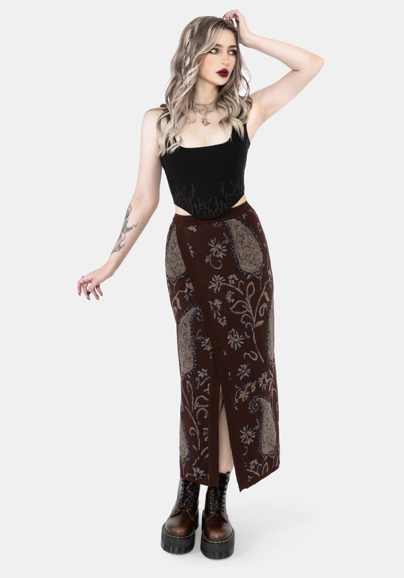 Gillian Cotton Paisley Knit Midi Wrap Skirt – Disturbia