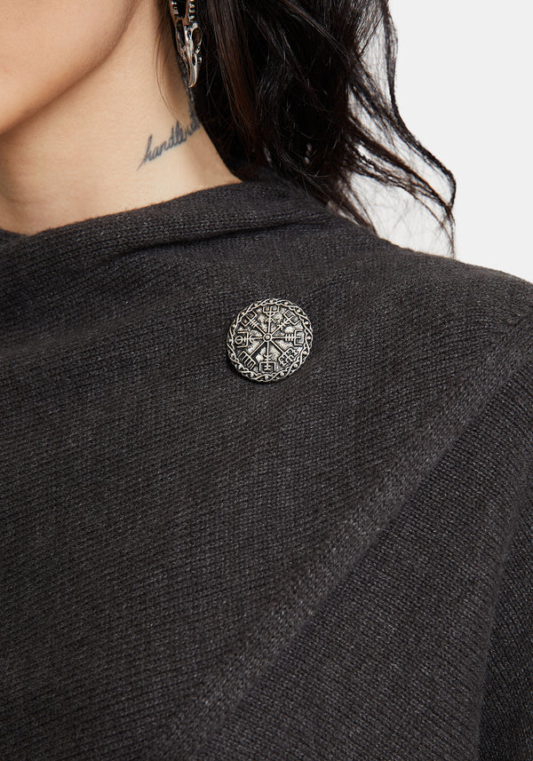 Calliope Wrap Over Cropped Knit Sweater with Brooch