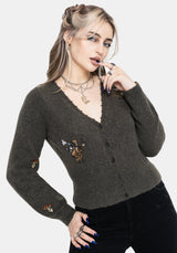 Hexborn Baba Yaga V Neck Embroidered Knit Cardigan