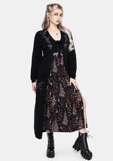 Rime Embroidered Cable Knit Sleeve Longline Cardigan