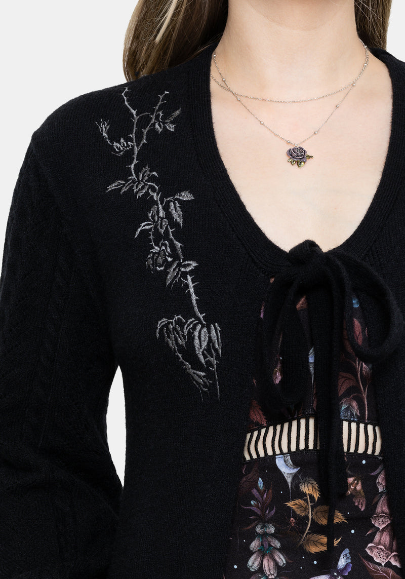 Rime Embroidered Cable Knit Sleeve Longline Cardigan – Disturbia
