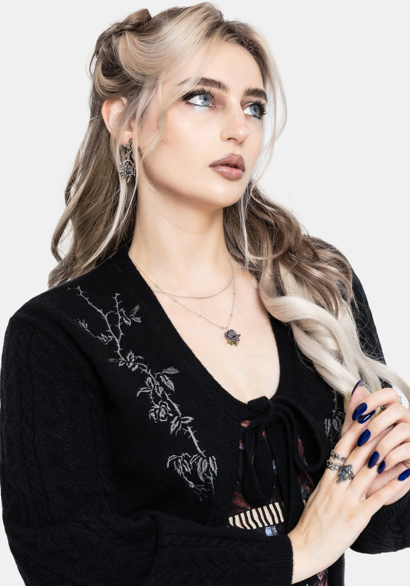 Rime Embroidered Cable Knit Sleeve Longline Cardigan – Disturbia