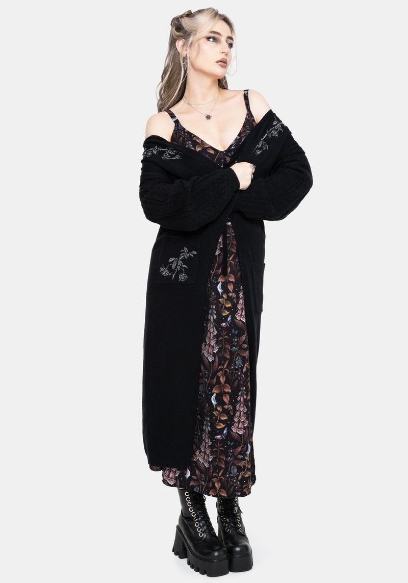 Rime Embroidered Cable Knit Sleeve Longline Cardigan – Disturbia