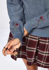 Selenia Moth Embroidered Cable Twist Knit Sweater - Blue