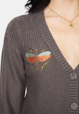 Griffinfly Embroidered Knit Cardigan - Grey