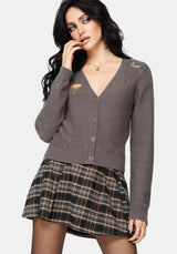 Griffinfly Embroidered Knit Cardigan - Grey