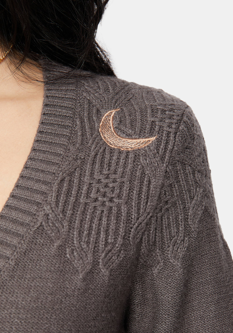 Griffinfly Embroidered Knit Cardigan - Grey