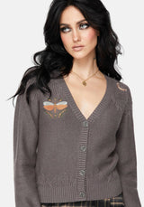 Griffinfly Embroidered Knit Cardigan - Grey