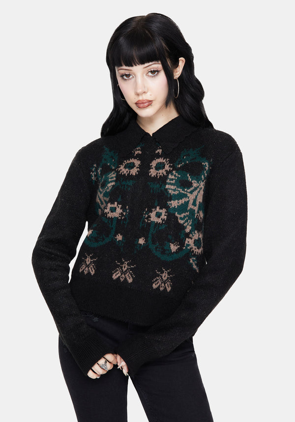 Aura Dragon Jacquard Collar Knit Sweater