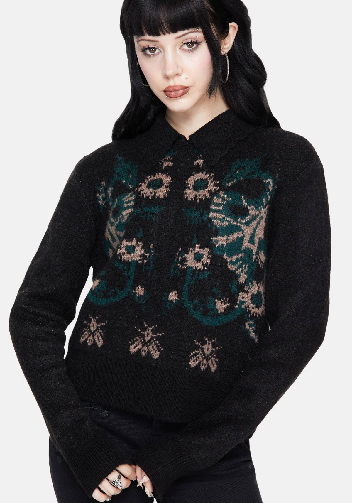 Aura Dragon Jacquard Collar Knit Sweater