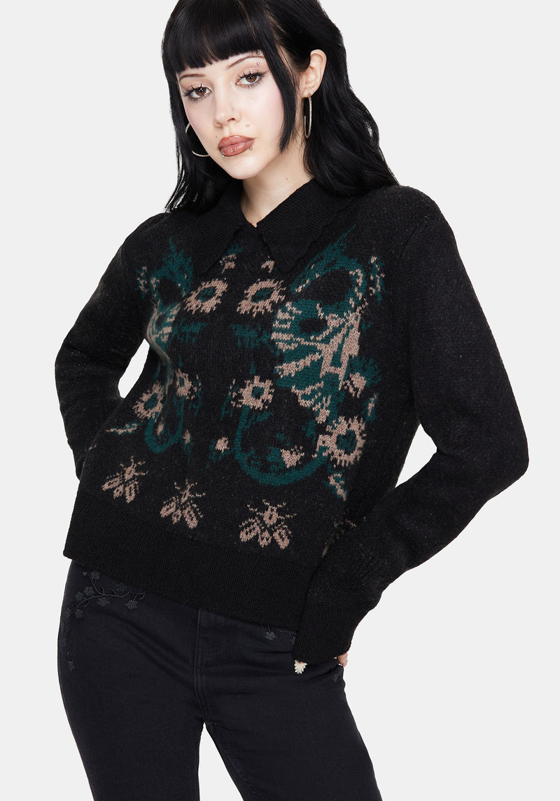 Aura Dragon Jacquard Collar Knit Sweater