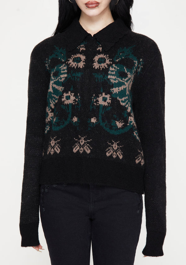 Aura Dragon Jacquard Collar Knit Sweater