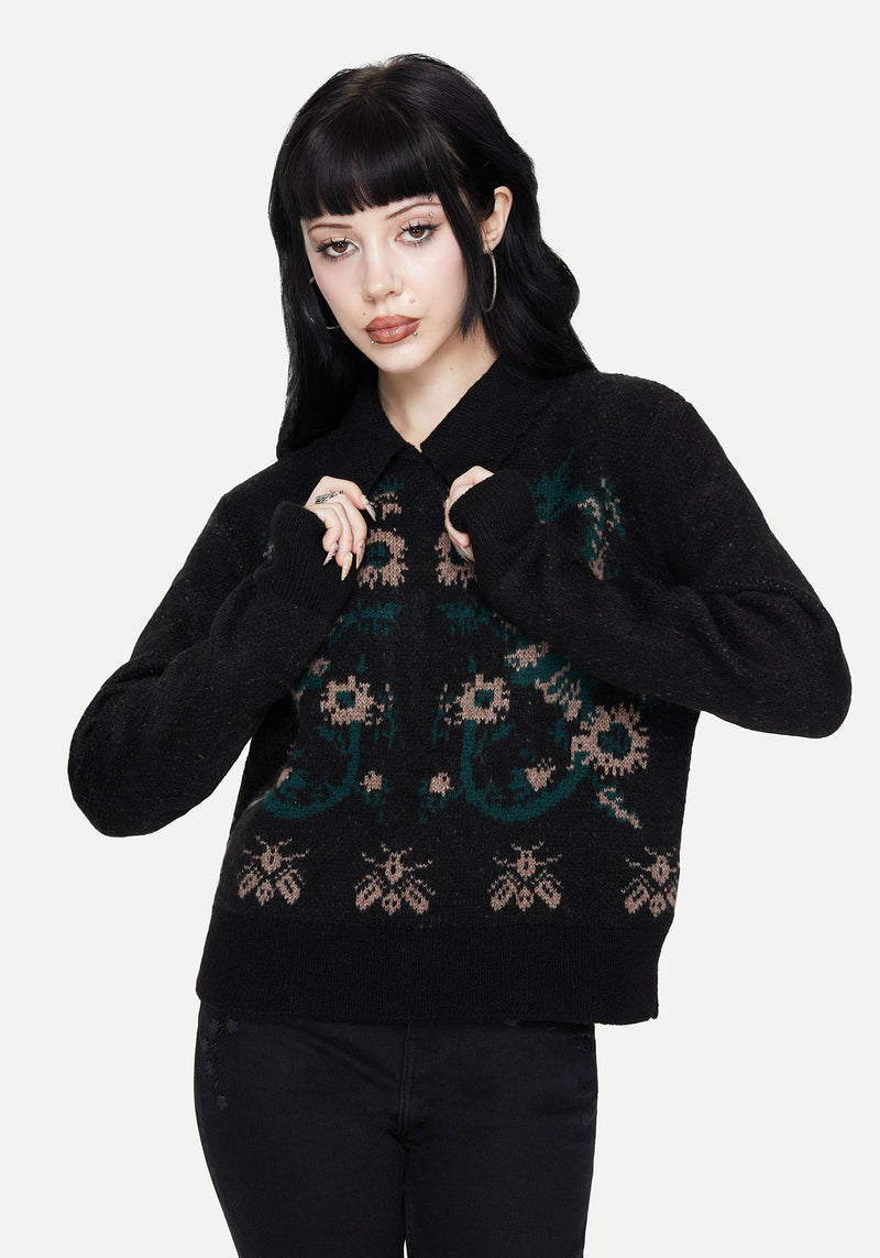 Aura Dragon Jacquard Collar Knit Sweater