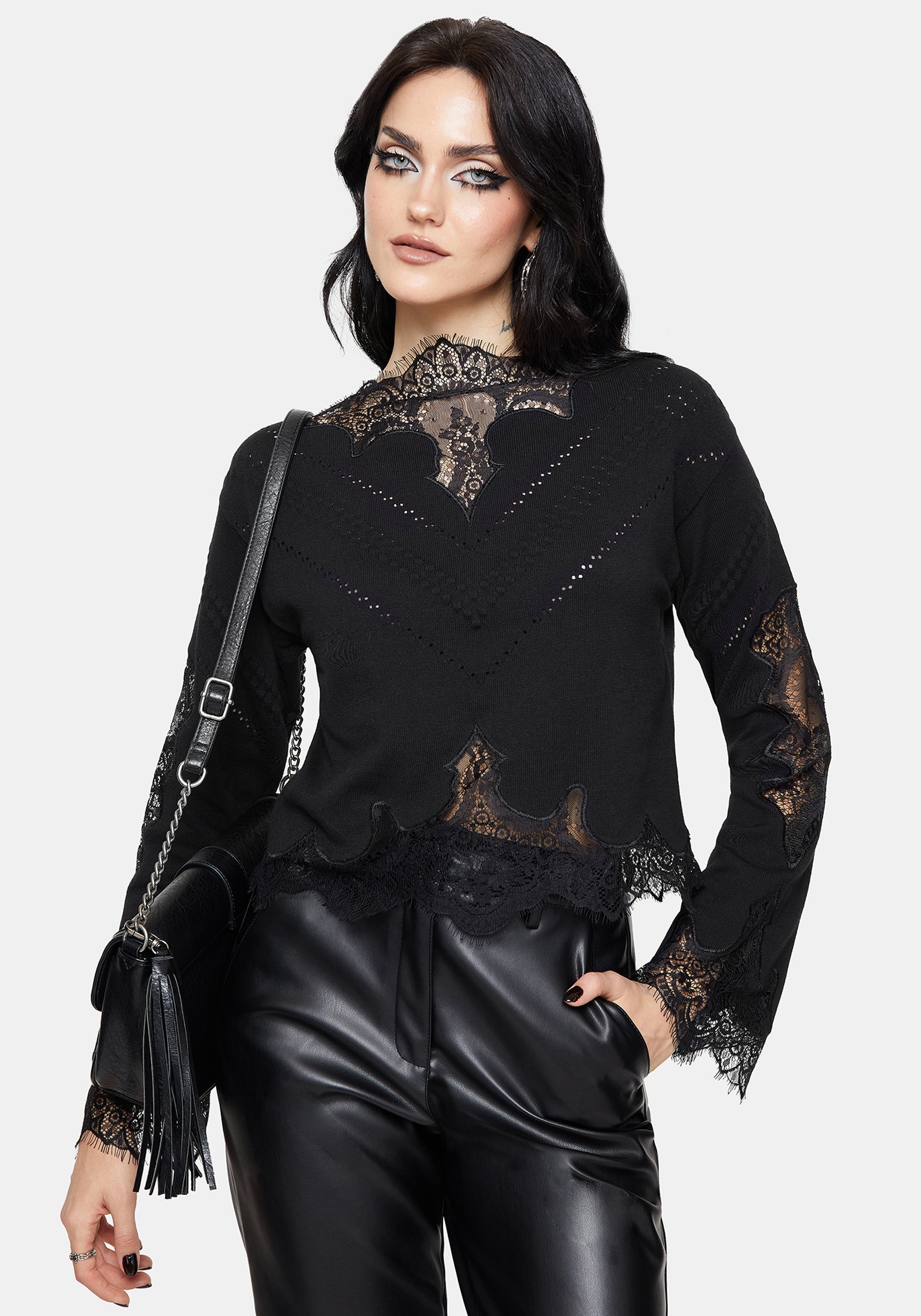 Stormwoken Pointelle Lace Detail Knit Sweater