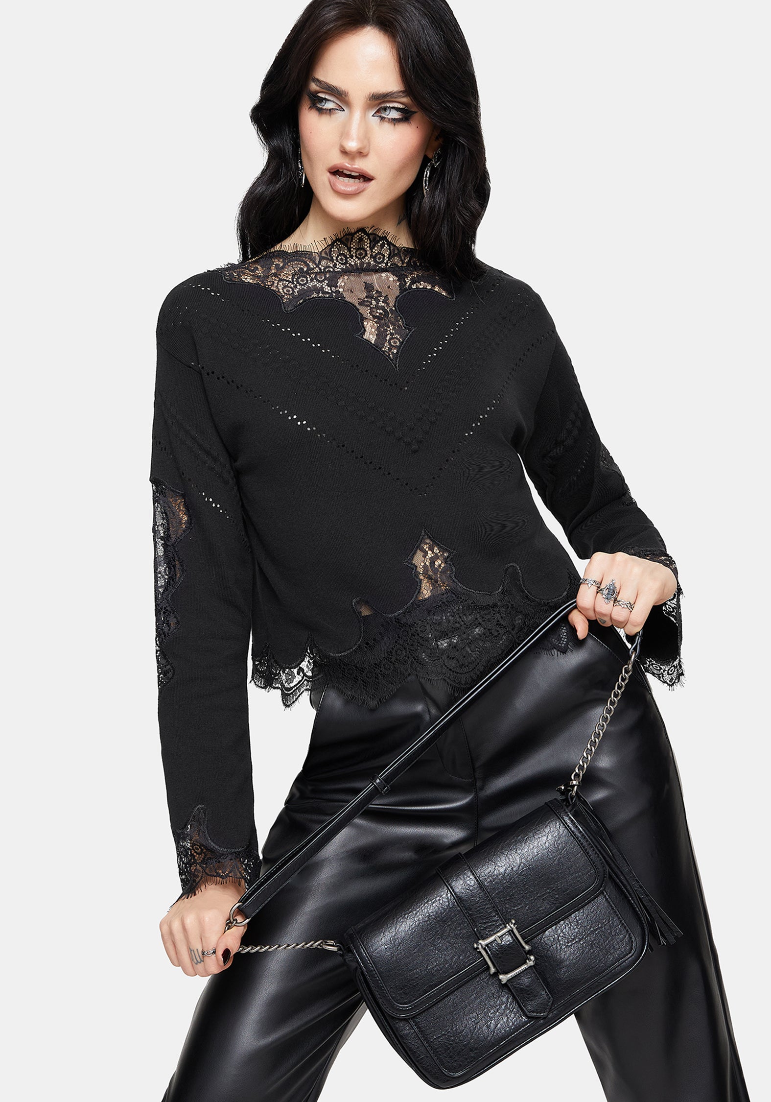 Stormwoken Pointelle Lace Detail Knit Sweater – Disturbia